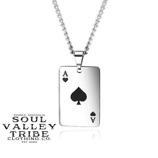 Soul Valley Tribe Lucky Ace of Spades Silver Necklace Black Spade Necklace