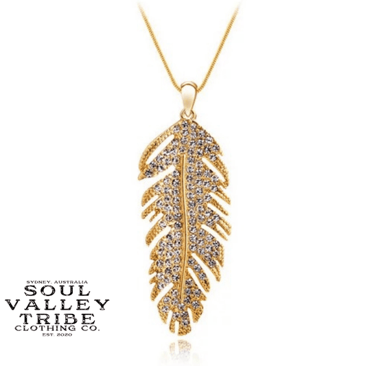Soul Valley Tribe Boho Crystal Feather Gold Necklace Gold Necklace