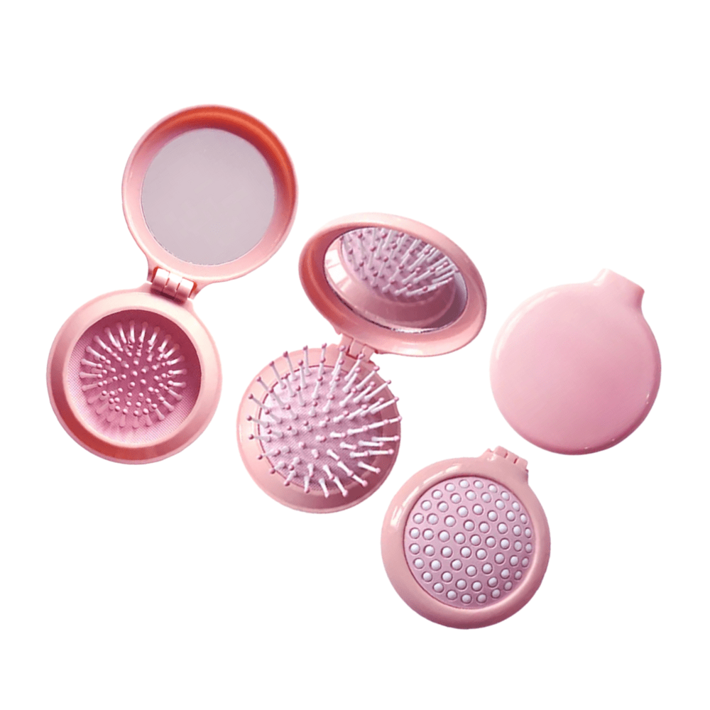 Soul Valley Tribe Mini Brush and Mirror Compact Pretty Pink Hair Brush