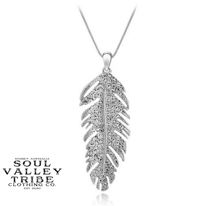 Soul Valley Tribe Boho Crystal Feather Silver Necklace Silver Necklace