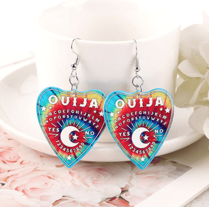 Soul Valley Tribe Rainbow Ouija Yes/No Acrylic Dangle Earrings Tie Dye with White