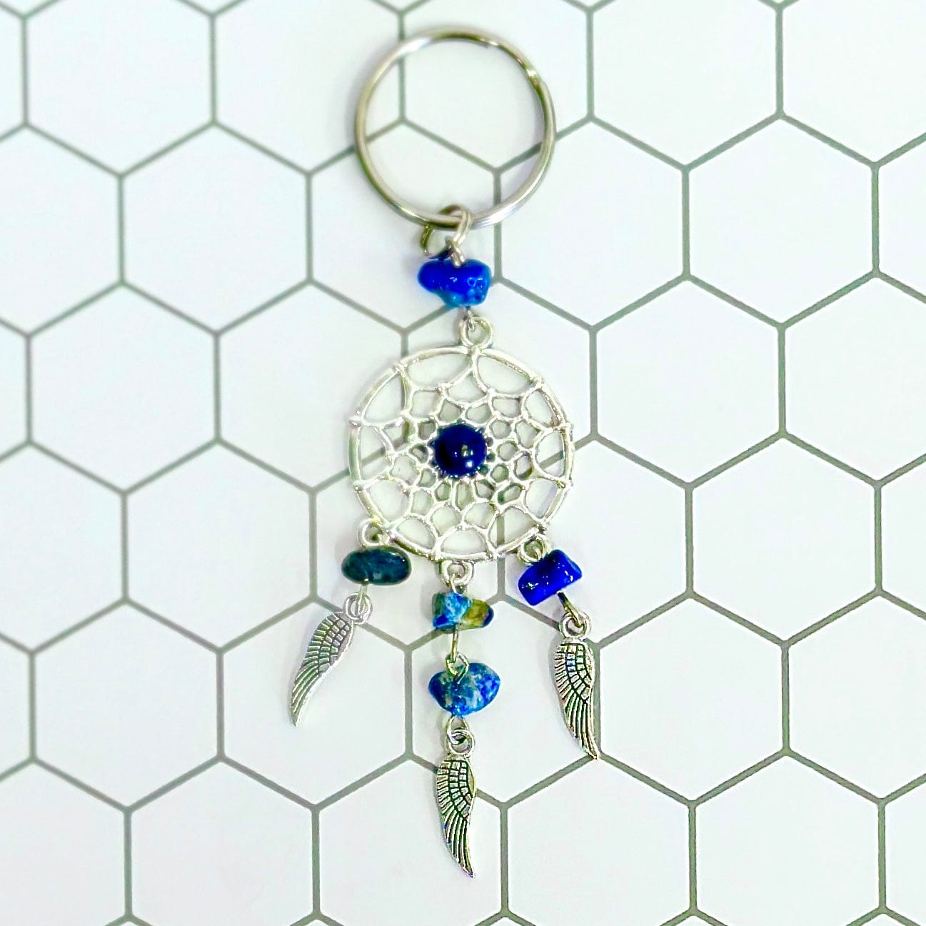 soulvalleytribe Bohemian Dream Catcher Silver Key Ring with Natural Gemstones Keyring