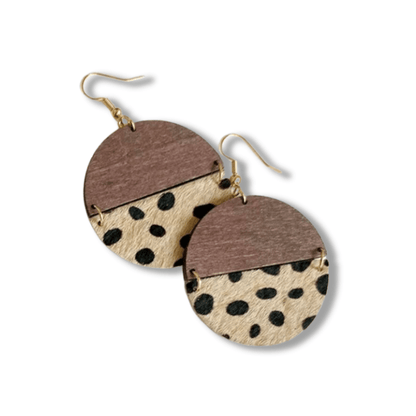 soulvalleytribe Leopard and Leatherlook Earrings Circle with Wood Earrings