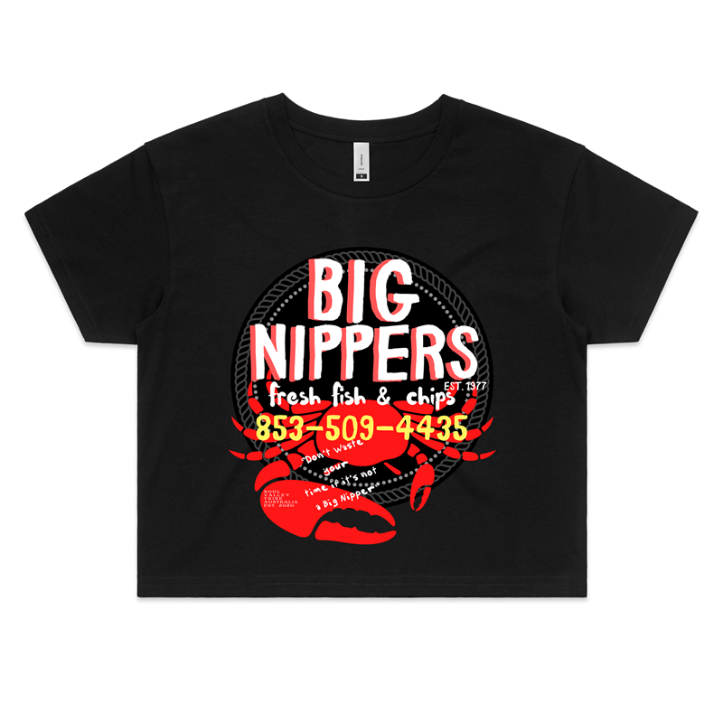 soulvalleytribe Big Nippers Fish & Chips Crop Tee Black / Extra Small Crop Tees