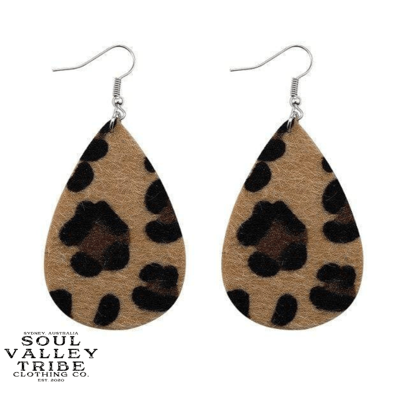 soulvalleytribe Leopard Print Teardrop Earrings Beige Leopard Earrings
