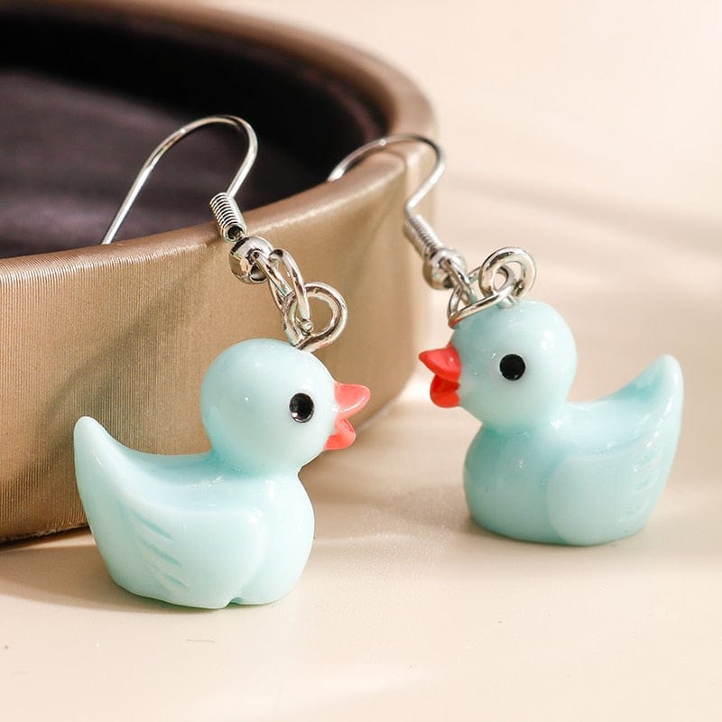 soulvalleytribe 3D Cartoon Duck Shaped Novelty Earrings in Multi Colours Blue Earrings