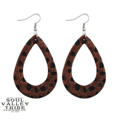soulvalleytribe Leopard Print Teardrop Earrings Dark Brown Leopard Cutout Earrings