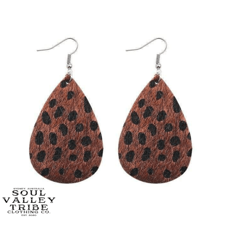 soulvalleytribe Leopard Print Teardrop Earrings Dark Brown Leopard Earrings
