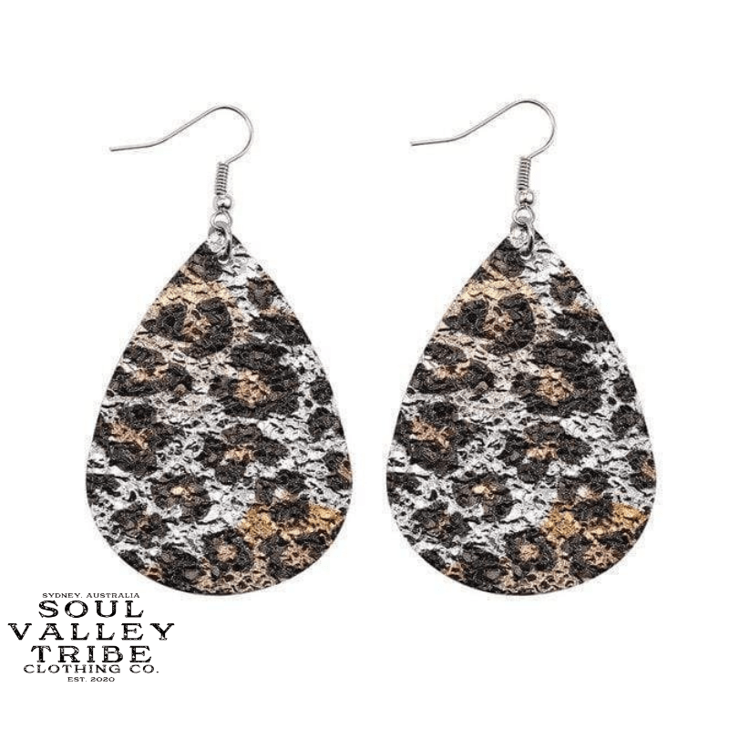 soulvalleytribe Leopard Print Teardrop Earrings Leopard Foil Earrings