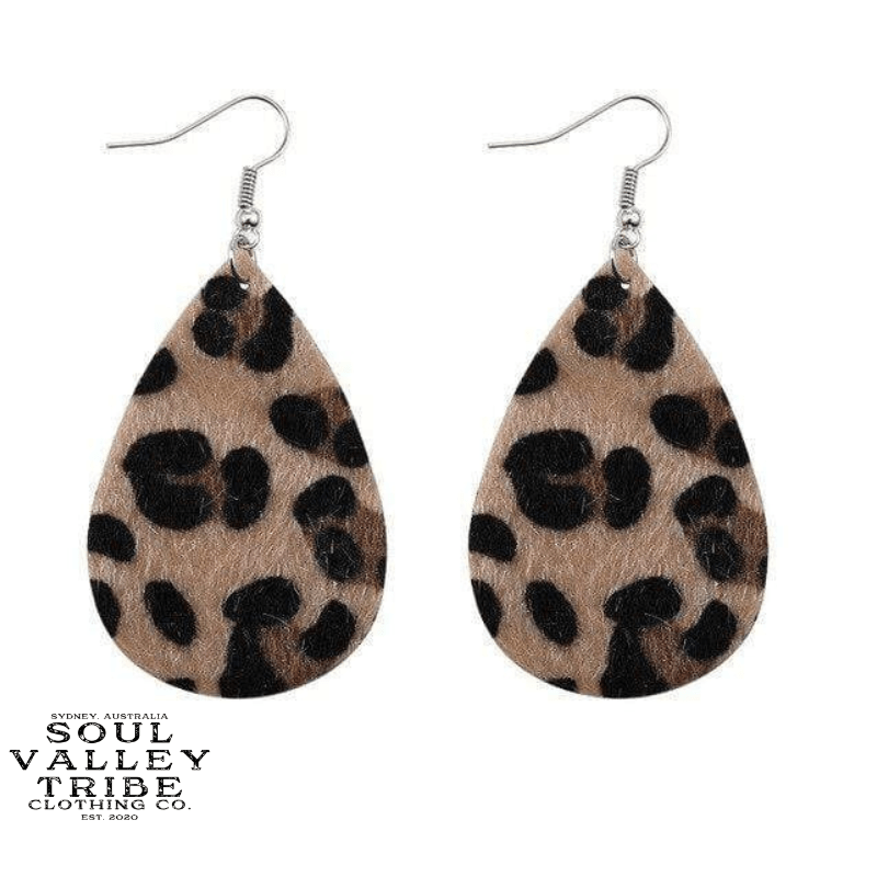 soulvalleytribe Leopard Print Teardrop Earrings Light Brown Leopard Earrings
