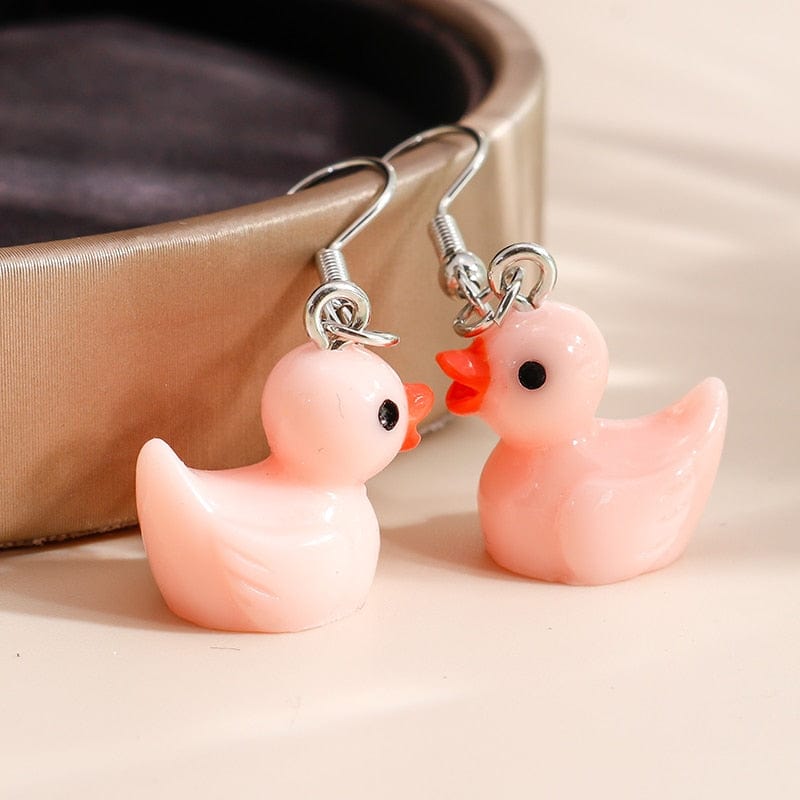soulvalleytribe 3D Cartoon Duck Shaped Novelty Earrings in Multi Colours Pink Earrings