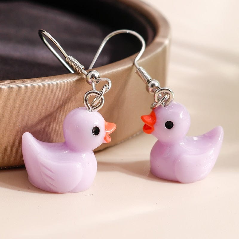soulvalleytribe 3D Cartoon Duck Shaped Novelty Earrings in Multi Colours Purple Earrings