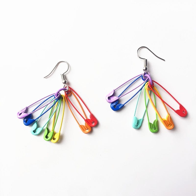 soulvalleytribe Rainbow Coloured Safety Pin Earrings Rainbow Earrings