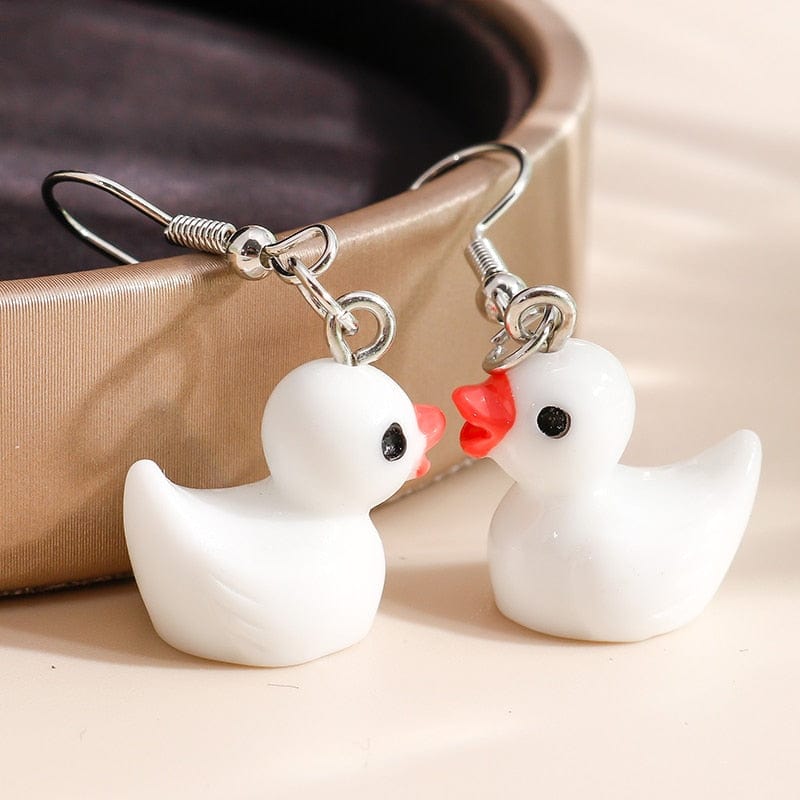 soulvalleytribe 3D Cartoon Duck Shaped Novelty Earrings in Multi Colours White Earrings