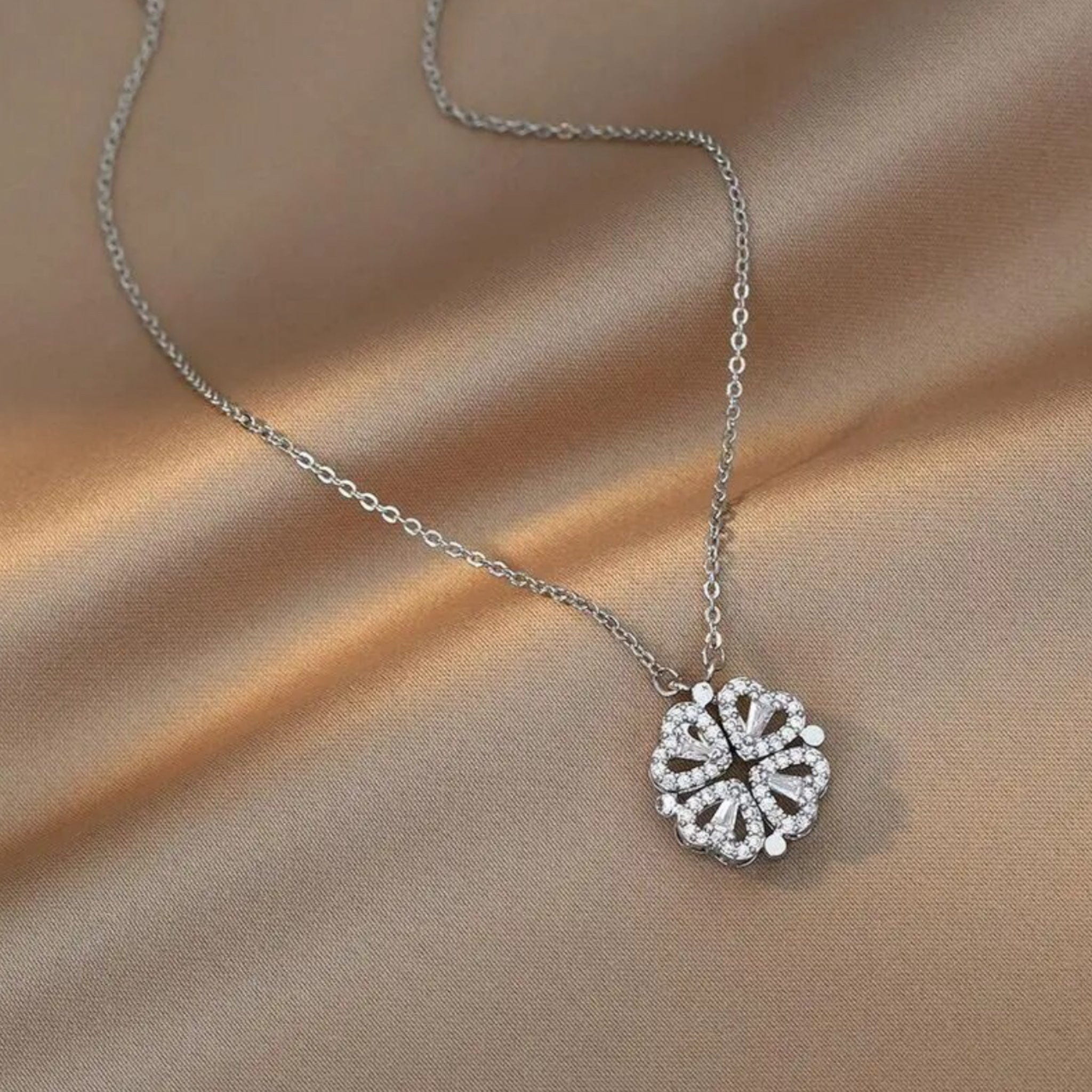 Two-Tone 4 Leaf Clover Heart Flower Pendant Necklace | Factory Direct  Jewelry