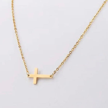 soulvalleytribe Delicate Sideways Faith Gold Cross Choker Necklace Gold Necklaces