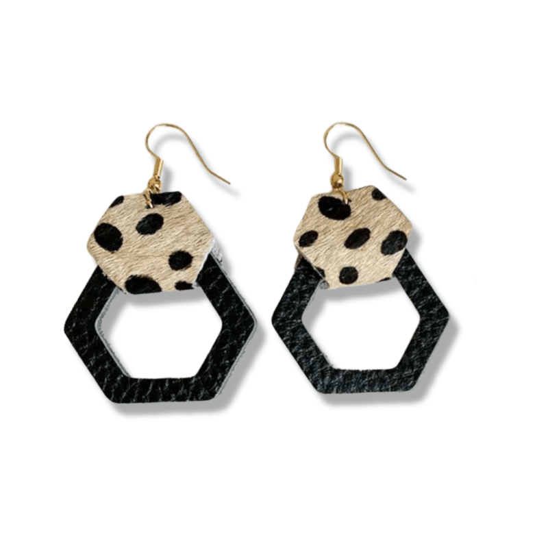 soulvalleytribe Leopard and Leatherlook Earrings Hexagon Earrings
