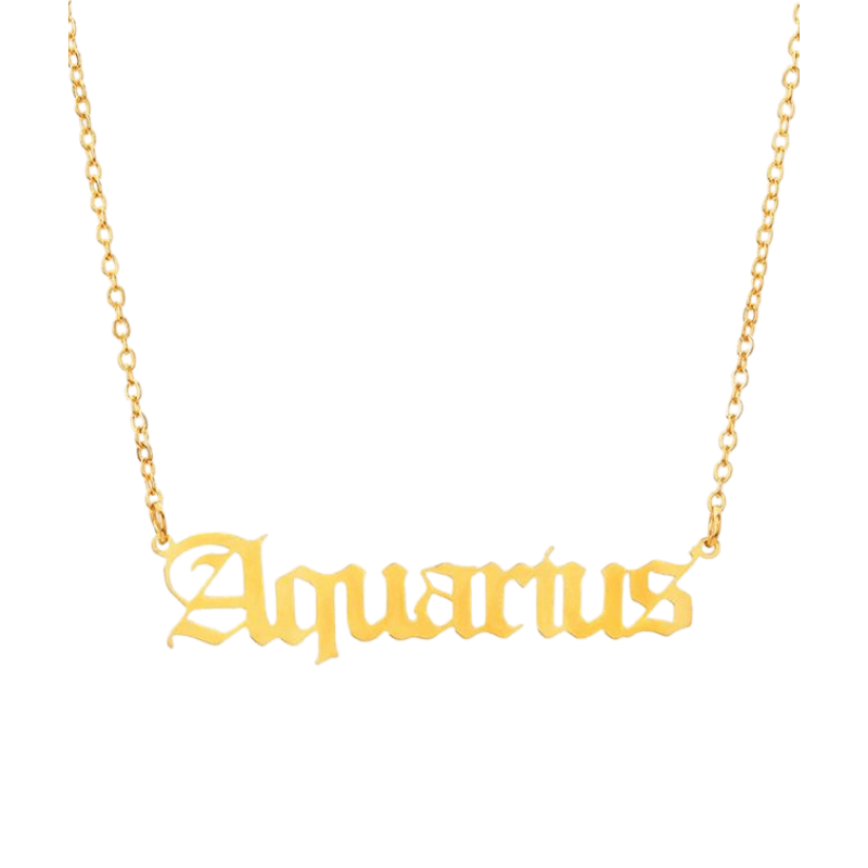 soulvalleytribe Old English Gold Zodiac Necklace Aquarius Necklaces