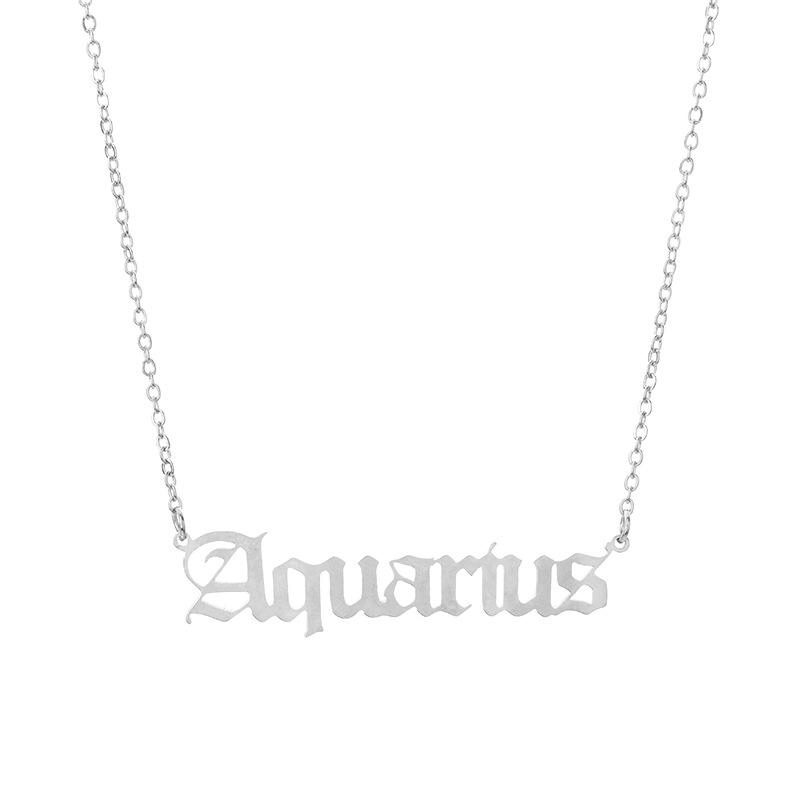 soulvalleytribe Old English Zodiac Necklace Silver Aquarius Necklaces