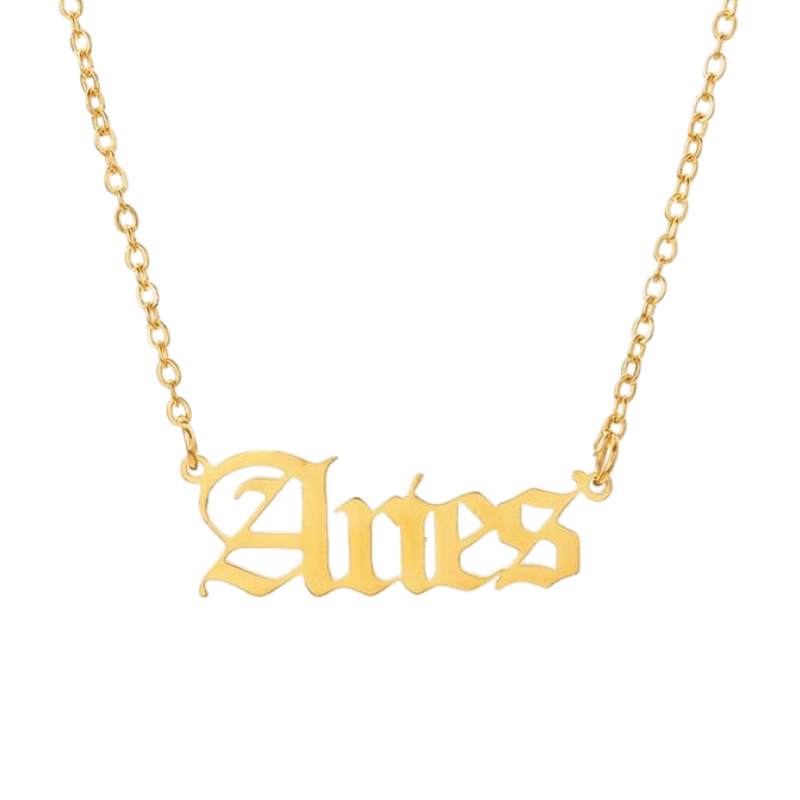 soulvalleytribe Old English Gold Zodiac Necklace Aries Necklaces