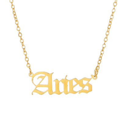 soulvalleytribe Old English Gold Zodiac Necklace Aries Necklaces