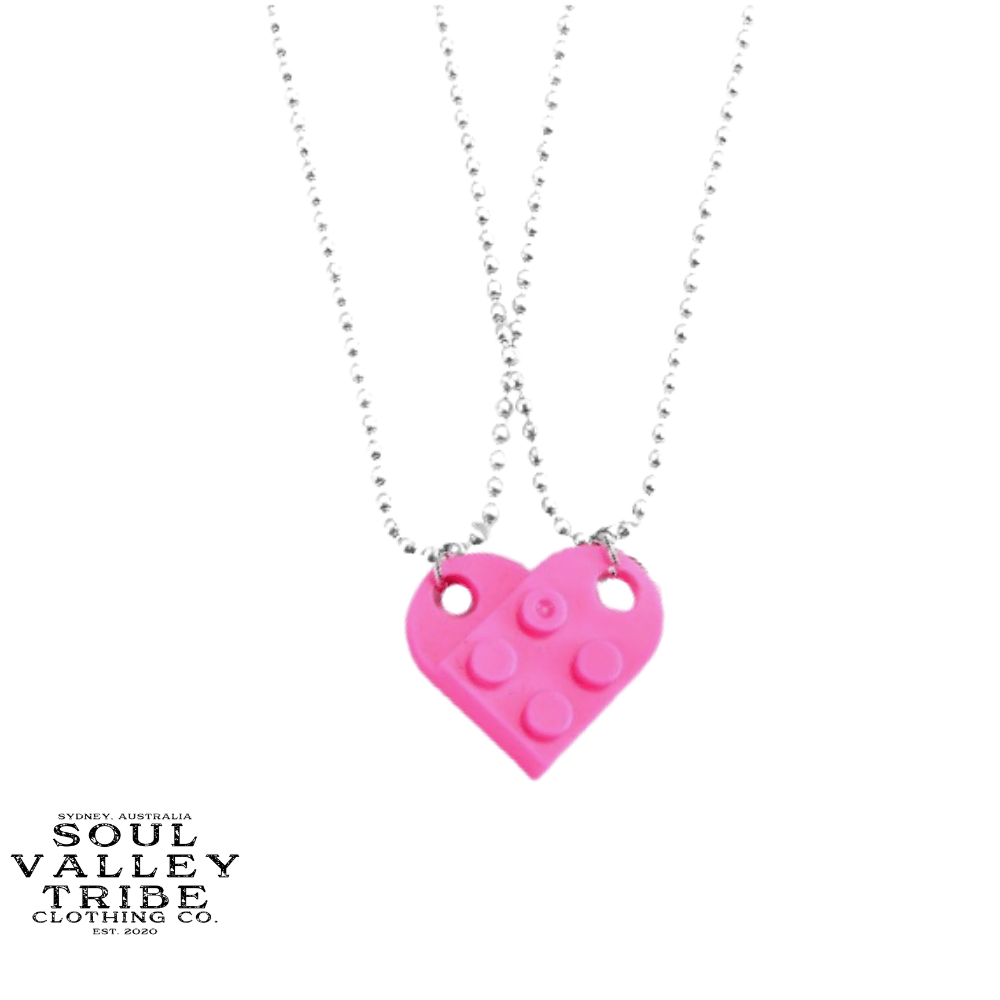 soulvalleytribe Lego Brick Heart BFF Necklace Dark Pink Necklaces