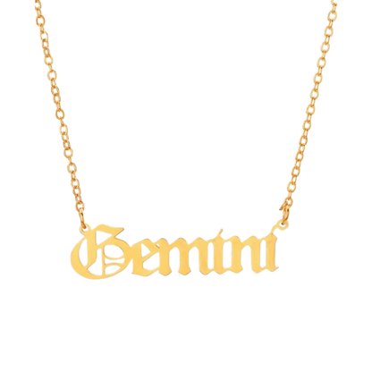 soulvalleytribe Old English Gold Zodiac Necklace Gemini Necklaces