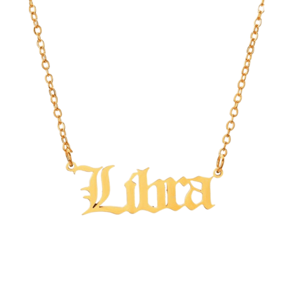 soulvalleytribe Old English Gold Zodiac Necklace Libra Necklaces