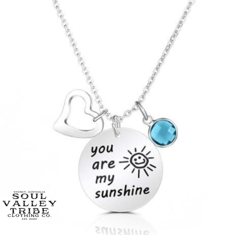 soulvalleytribe You Are My Sunshine Silver Birthstone Necklace March Necklaces