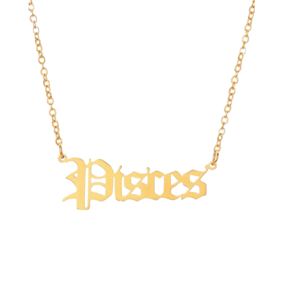 soulvalleytribe Old English Gold Zodiac Necklace Pisces Necklaces