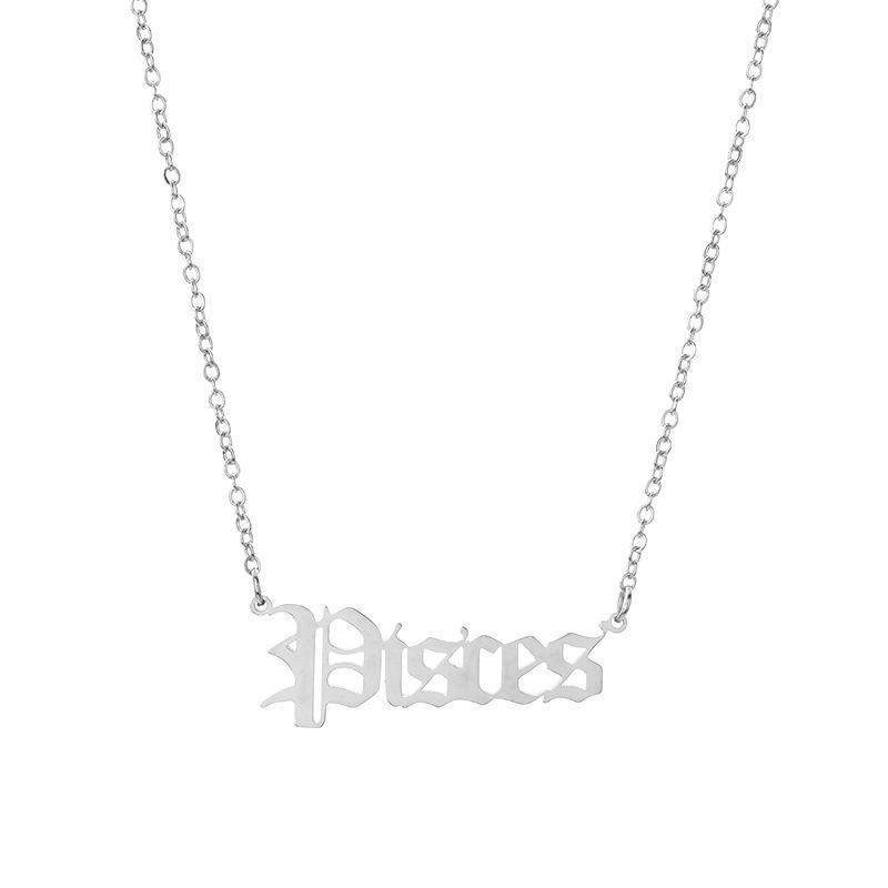 soulvalleytribe Old English Zodiac Necklace Silver Pisces Necklaces