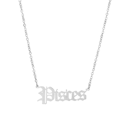 soulvalleytribe Old English Zodiac Necklace Silver Pisces Necklaces