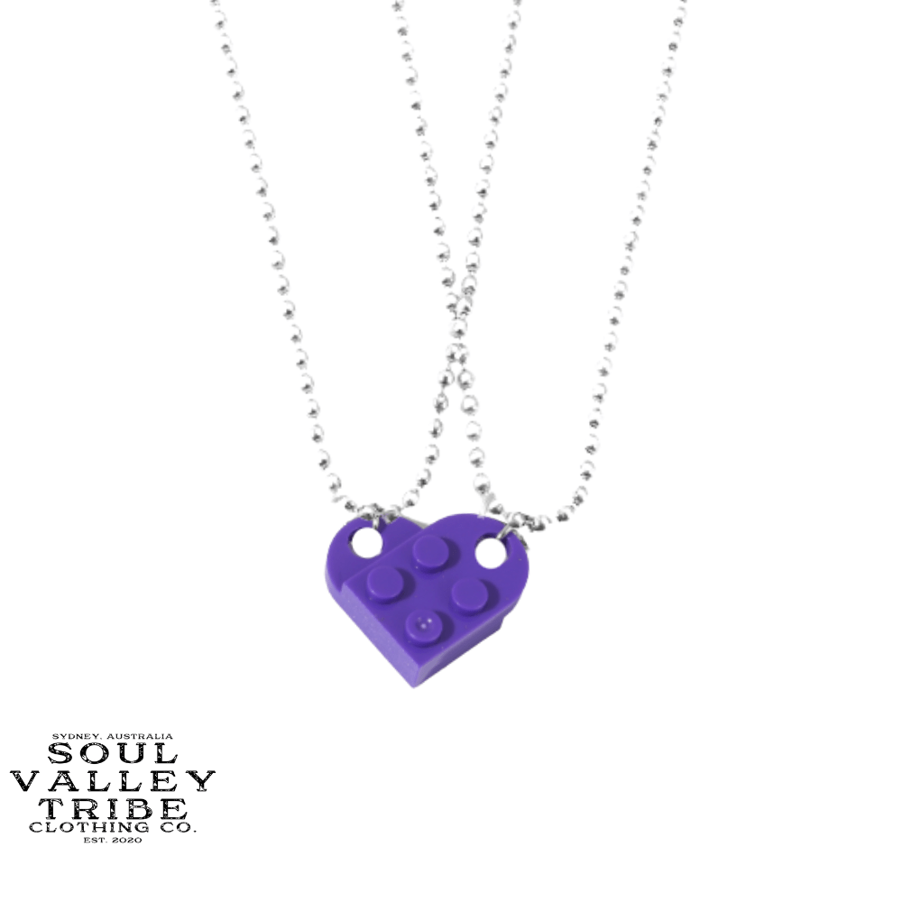 soulvalleytribe Lego Brick Heart BFF Necklace Purple Necklaces