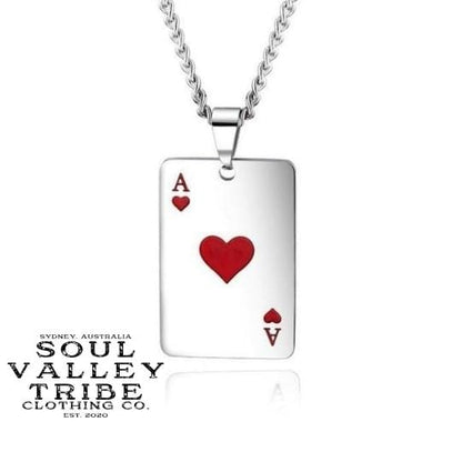 soulvalleytribe Lucky Ace Silver Necklace Red Heart Necklaces