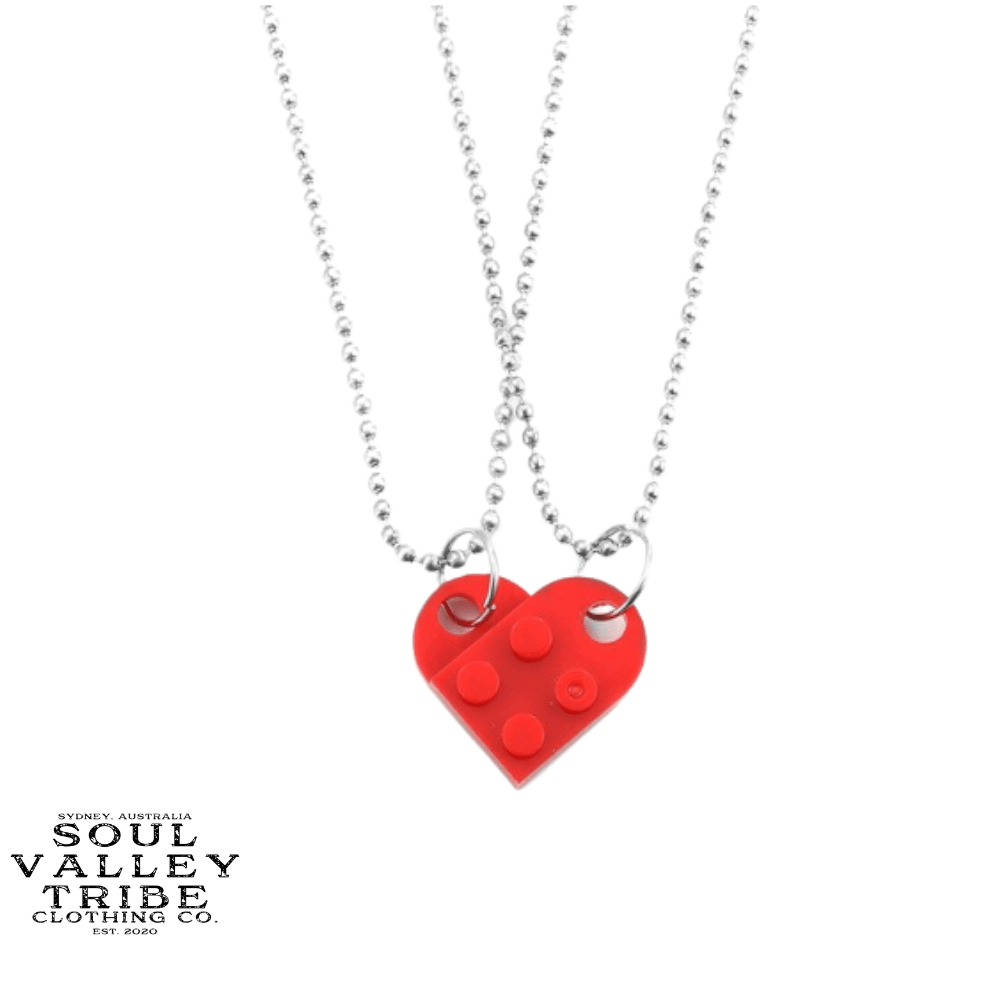 soulvalleytribe Lego Brick Heart BFF Necklace Red Necklaces