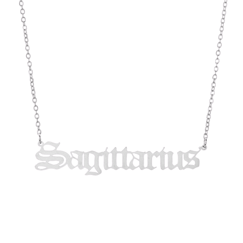 soulvalleytribe Old English Zodiac Necklace Silver Sagittarius Necklaces