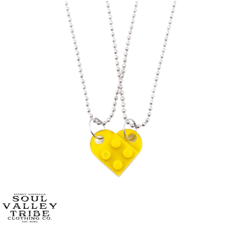 soulvalleytribe necklaces sun yellow lego brick heart bff necklace 29282902540386