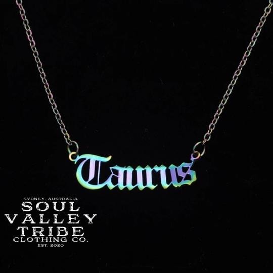 Taurus Zodiac Text Pendant Necklace 14k Rose Gold - AZ11756