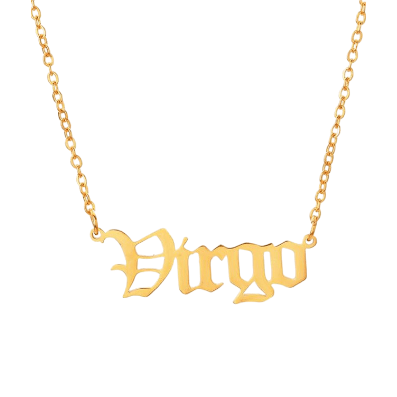 soulvalleytribe Old English Gold Zodiac Necklace Virgo Necklaces