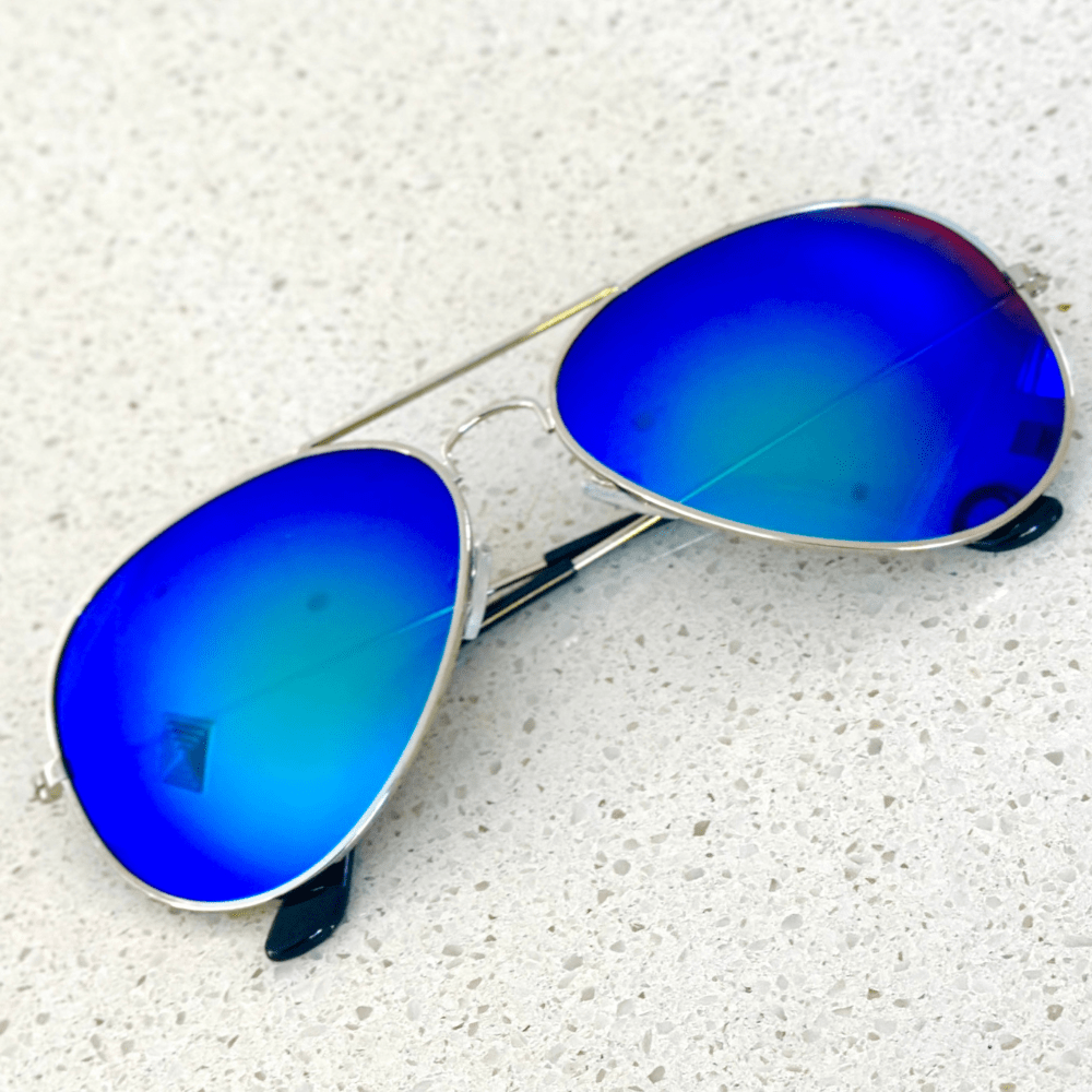 soulvalleytribe Silver Frame Aviator Sunglasses Silver Seas - Silver Frame & Blue Green Lenses Sunglasses