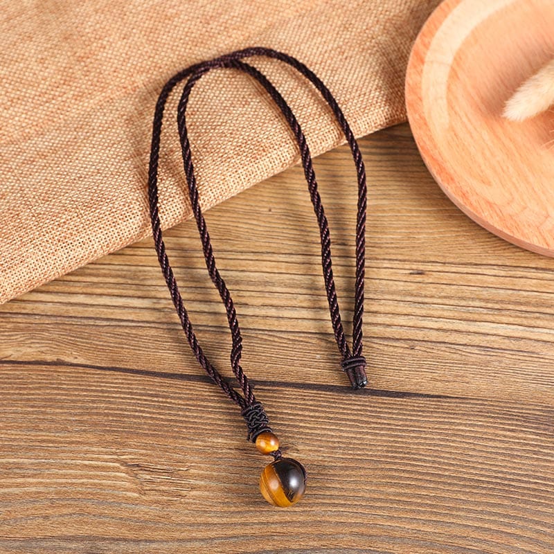 soulvalleytribe Tiger Eye 16mm Ball Pendant Rope Necklace Necklace